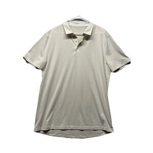 Lululemon Casual Polo Shirt Men's XL Gray Cream Striped Short Sleeve